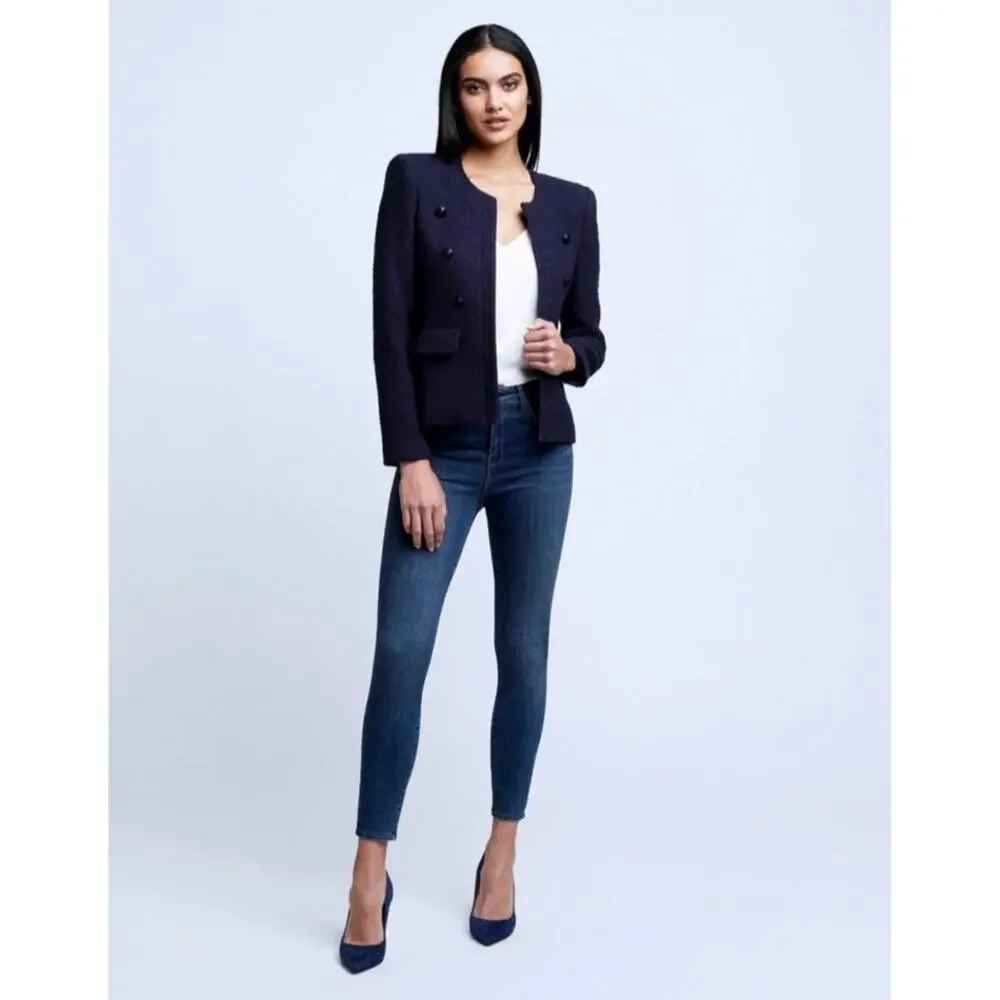 L'agence Effie Jacket Tweed Boucle Blazer in Midnight Navy Blue Size 8 Large - Picture 10 of 10